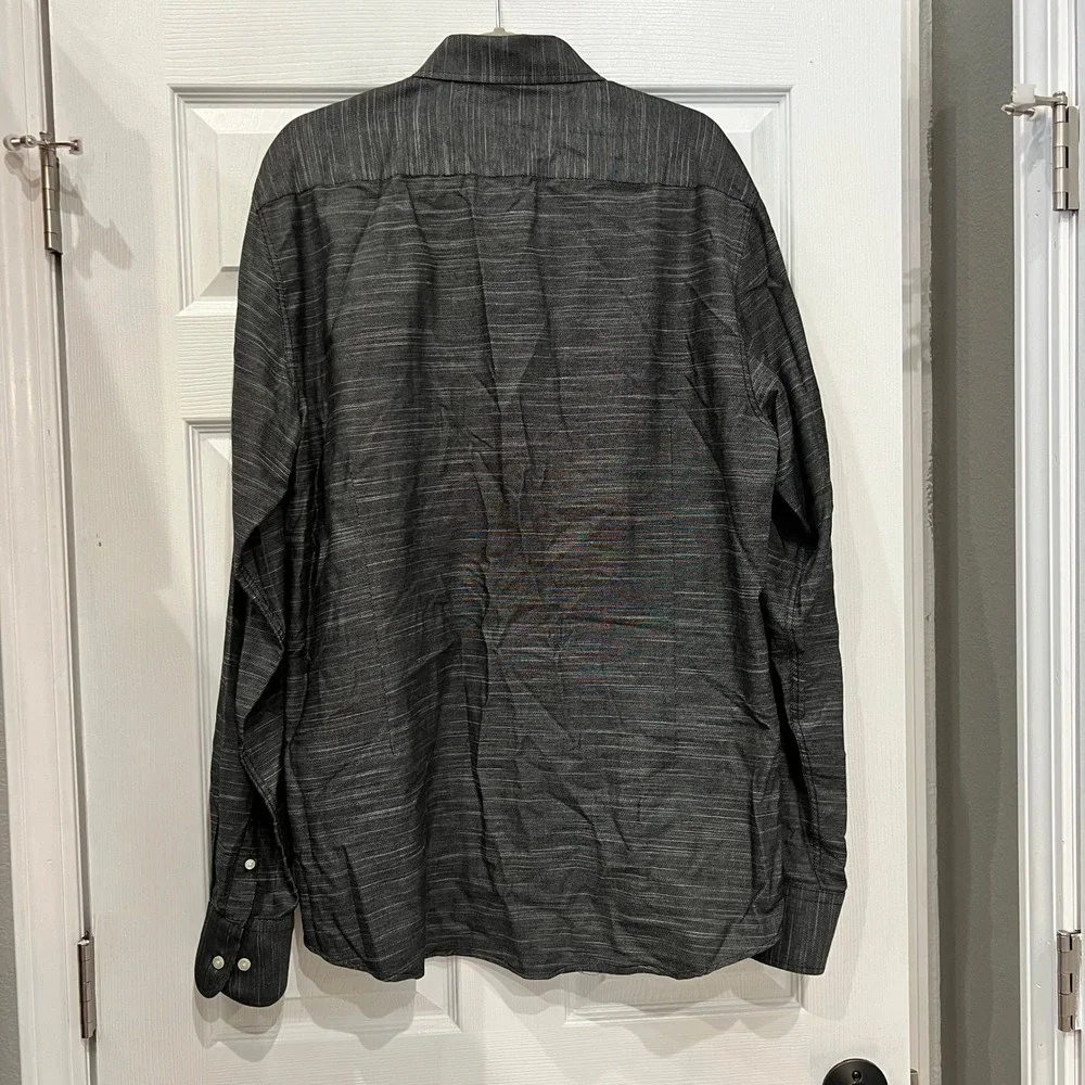 American Tall Button Down Shirt Charcoal Grey Slub Fabric Modern Professional LT